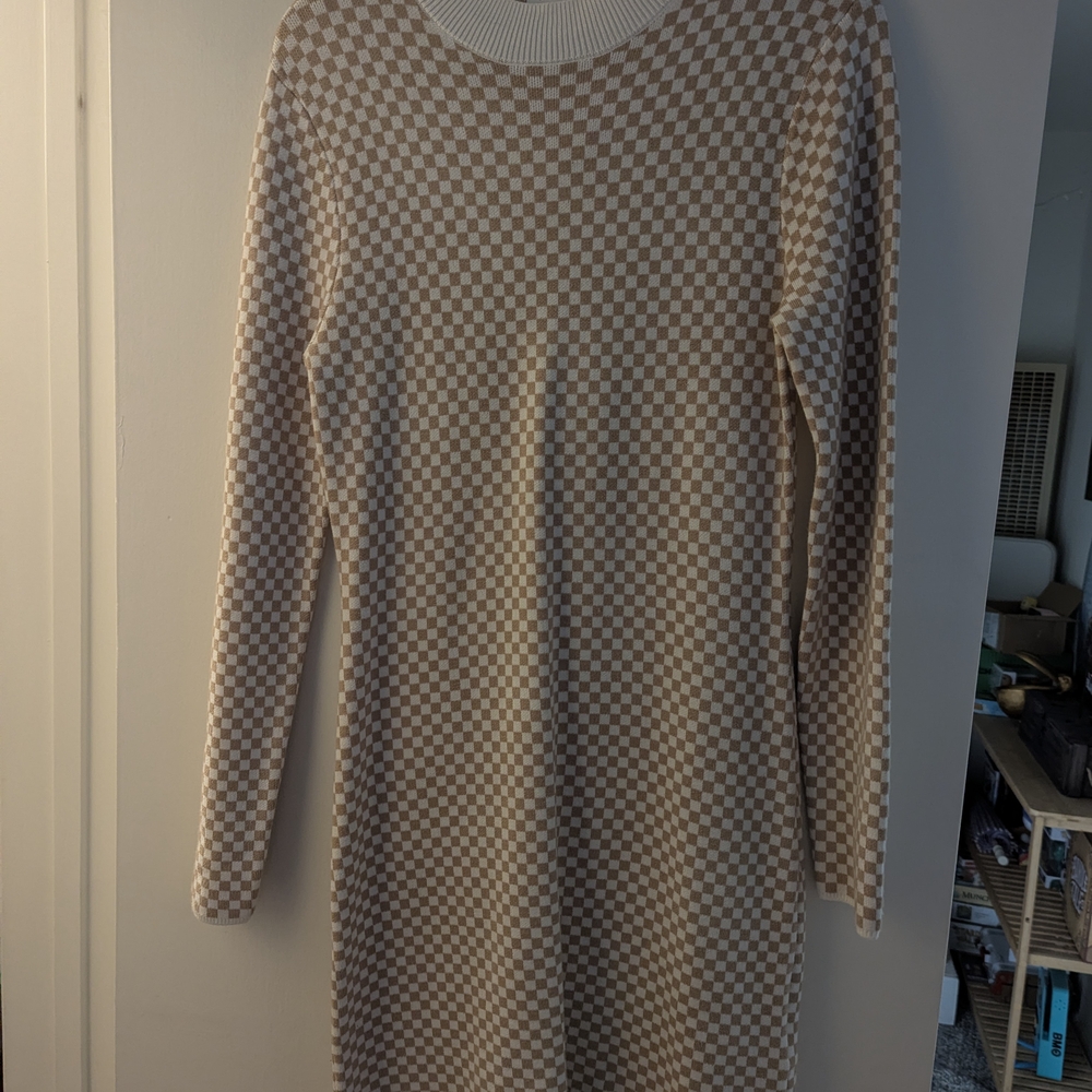 Abercrombie & Fitch Cream and Brown Checkered Dress